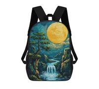 sinyumoney Moonlit Waterfall Landscape Painting Mochila Escolar Grande, Ligera E Informal Para Niñas, Niños Y Adolescentes 17inch