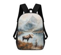 sinyumoney Moose in Mountain Landscape Watercolor Mochila Escolar Infantil De 17 Pulgadas, Mochila Escolar Impresa En 3D Para Niños De Primaria Y Secundaria