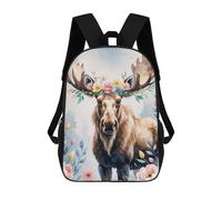 sinyumoney Moose with Floral Crown Watercolor Mochilas Para Niños Mochila Escolar Mochila Escolar Impresa En 3D Mochilas Escolares De Moda Para Niños De Primaria Y Secundaria 17inch