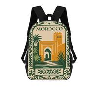 sinyumoney Morocco Travel Poster Illustration Mochila Escolar Infantil De 17 Pulgadas, Impresa En 3D, Estilo Casual, Para Niños, Ideal Para Viajes, Como Mochila Escolar O Para Llevar Libros.