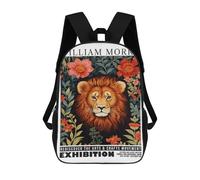 sinyumoney Morris Floral Lion Exhibition Mochila Escolar Infantil Impresa En 3D Para Niños, Mochila De Viaje De Alta Capacidad, Mochilas Para Libros De 17 Pulgadas Para Niños