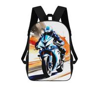sinyumoney Motorcycle Rider in Blue And White Mochilas Para Niños Y Estudiantes, Mochilas Escolares Impresas En 3D, Mochilas Para Estudiantes De Primaria Y Secundaria Para Niños Y Niñas 17inch