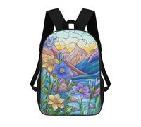 sinyumoney Mountain Flowers Stained Glass Mochila Escolar Infantil Impresa En 3D, Mochila Informal De Moda Para Niños, Mochila De Viaje De Alta Capacidad Para Libros Para Niños 17inch