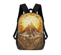 sinyumoney Mountain Peak Gold Mosaic Mochila Escolar Para Niños Y Niñas, Mochila Informal De Viaje, Mochila De Gran Capacidad Para El Día A Día 17inch