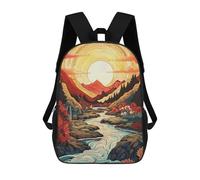 sinyumoney Mountain River at Sunset Illustration Mochila Infantil Para Niñas Y Niños, Mochila De Día, Escuela Primaria, Perfecta Para La Vuelta Al Cole O Educación Física, Regalos Y Viajes 17inch