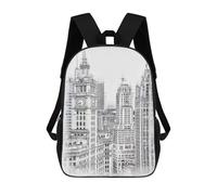 Sinyumoney Mt Fuji And Peace Pagoda Mochila escolar para niñas y niños, gran capacidad, ligera, para niños y estudiantes, Edificios de Chicago, 17"