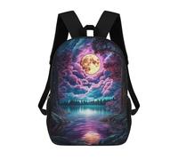 Sinyumoney Mushrooms No1 Mochila infantil, mochila impresa en 3D para niños y adolescentes, Full Moon Over Lake, 17"