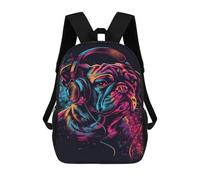 sinyumoney Music Bulldog Headphones Art Print Mochilas Infantiles Impresas En 3D De 17 Pulgadas. Mochila Escolar Informal Impresa En 3D Para Niños De Primaria Y Secundaria.