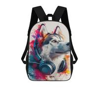 sinyumoney Music Lovers' Best Friend Husky with Headphones Mochila Escolar Grande Para Niños Para El Campus, Actividades Al Aire Libre, Viajes Y Deportes 17inch