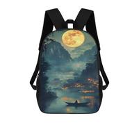 sinyumoney Mystical Asian Village Under Full Moon Mochila Escolar Infantil Impresa En 3D Para Niños, Mochila De Viaje De Alta Capacidad, Bolsas Para Libros, Mochila Escolar Infantil 17inch