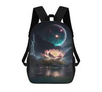 sinyumoney Mystical Lotus Pond with Giant Moon Mochila Escolar Informal Para El Día A Día, Para La Escuela, El Trabajo Y Los Viajes Para Hombres, Mujeres Y Adolescentes. 17inch