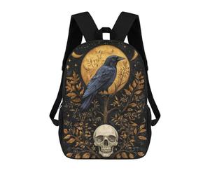 sinyumoney Mystical Raven And Skull Under Golden Moon Mochila Escolar Impermeable Para Ordenador Portátil Para Adolescentes, Chicas, Chicos, Mujeres Y Hombres 17inch