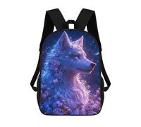 sinyumoney Mystical Wolf with Flowers Mochila Escolar Para Niñas Mochila Impermeable Mochila Informal De Día Mochila Ligera Para Niño Y Niña Mochila Escolar 17inch