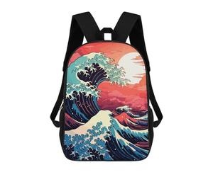 Sinyumoney Natural Japan Tree Mochila Escolar, Bolsa De Viaje, Mochila Universitaria, Mochila Para Camping, Aventuras Al Aire Libre Y Viajes Diarios, The Great Wave Retro, 17"