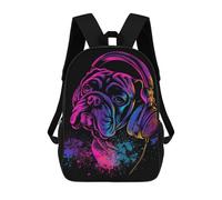 sinyumoney Neon Bulldog Headphones Art Print 17inch Mochilas Escolares Impresas En 3D, Mochilas Escolares De Moda Para Niños De Primaria Y Secundaria