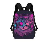 sinyumoney Neon Cat Headphones Sunglasses Art Print Mochila Escolar Grande Resistente Al Agua Para Portátil Para La Escuela/trabajo/viajes 17inch