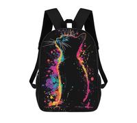 sinyumoney Neon Cat Splash Art Mochila Escolar Para Niñas Y Niños, Mochilas De Gran Capacidad, Mochilas Ligeras Para Niños Y Estudiantes 17inch