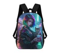 sinyumoney Neon City Cat Coffee Mochila Escolar Informal Para El Día A Día, Para La Escuela, El Trabajo Y Los Viajes Para Hombres, Mujeres Y Adolescentes. 17inch