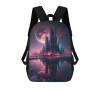 sinyumoney Neon Cityscape with Giant Moon -1 Mochila Infantil, Mochila Escolar Impresa En 3D, Mochila Para Niños Y Niñas, Mochila Escolar Ajustable Para La Escuela Primaria 17inch
