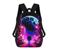 sinyumoney Neon Cityscape with Giant Moon Mochila Escolar Infantil Impresa En 3D Para Niños, Mochilas De Viaje, Bolsas Para Libros, Mochila Escolar Infantil 17inch
