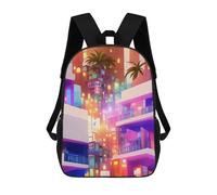 sinyumoney Neon Cityscape with Palm Trees -1 Mochilas Impresas En 3D Para Niños, Mochila Escolar, Mochila Informal Para Exteriores, Mochila Informal De Moda Para Niños, Lindas Bolsas De Viaje 17inch