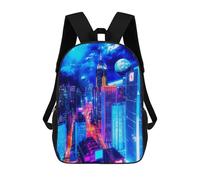 sinyumoney Neon Cityscape with Planets Mochila Escolar Impresa En 3D Para Niños Y Niñas, Mochila Para Portátil Para Niños/estudiantes/adultos 17inch