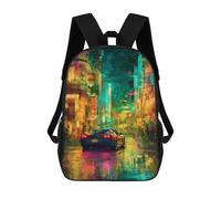 sinyumoney Neon Cityscape with Sports Car -1 Mochilas De 17 Pulgadas Para Niños, Mochilas Escolares Impresas En 3D Para Estudiantes De Primaria Y Secundaria, Para Niños Y Niñas.