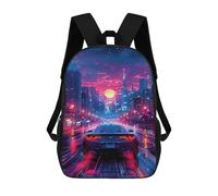 sinyumoney Neon Cityscape with Sports Car Mochila Escolar De 17 Pulgadas Impresa En 3D Mochilas Infantiles Mochila Genial Impresa En 3D Para Niños De Primaria Y Secundaria
