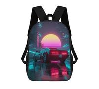 sinyumoney Neon Cityscape with Sports Car Mochilas De 17 Pulgadas Para Niños, Mochilas Escolares Impresas En 3D Para Estudiantes De Primaria Y Secundaria, Para Niños Y Niñas.