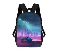 sinyumoney Neon Cityscape with Vintage Car Mochila Escolar De 17 Pulgadas Impresa En 3D Mochilas Infantiles Mochila Genial Impresa En 3D Para Niños De Primaria Y Secundaria
