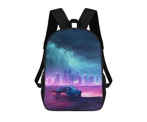 sinyumoney Neon Cityscape with Vintage Car Mochila Escolar Para Ordenador Portátil Para La Escuela/trabajo/viajes: Perfecta Para Viajes, Trabajo Y Uso Diario 17inch