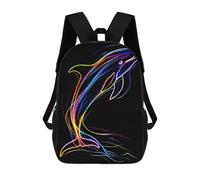 sinyumoney Neon Dolphin on Black Background Mochila, Mochila Infantil, Mochila Escolar Para Estudiantes, Mochila Para Libros, Mochila Escolar Impresa En 3D Para Niños Y Niñas 17inch