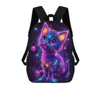 sinyumoney Neon Galaxy Kitten Mochila Escolar De 17 Pulgadas Impresa En 3D Mochilas Infantiles Mochila Genial Impresa En 3D Para Niños De Primaria Y Secundaria