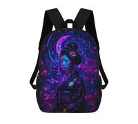 sinyumoney Neon Geisha with Floral Background Japan Mochilas Informales Para Niños, Mochila Escolar Para Adolescentes, Niñas Y Niños, Mochilas Para Libros 17inch