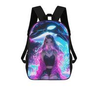 sinyumoney Neon Girl with Whale Mochila Con Bolsillo Mochilas Impresas En 3D, Mochilas De Viaje, Mochilas Para Libros, Mochila Escolar Para Niños 17inch