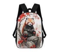 Sinyumoney Neon Gridiron Glory Mochila Escolar Impermeable Para Ordenador Portátil Para Adolescentes, Niños, Mujeres Y Hombres, Red Panda Japan Ink Art, 17"