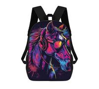 sinyumoney Neon Horse with Headphones Mochila Escolar Infantil De 17 Pulgadas Con Estampado 3D De Películas De Anime Para Niños, Mochila De Viaje, Mochila Escolar Infantil