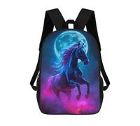 sinyumoney Neon Horse with Moon Mochila Escolar Para Niños, Mochila Escolar De Gran Capacidad Para Niños, Mochila Escolar 3D, Regalos Para Niños 17inch