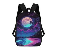 sinyumoney Neon Moonlit Beach Scene Mochilas Escolares Mochila Escolar Ligera Mochila De Día Mochila Escolar Para La Universidad Para Niños/Niñas/Adolescentes 17inch