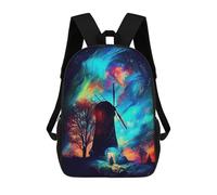 sinyumoney Neon Night with Windmill Mochila Escolar Para Escuela Secundaria, Preparatoria, Universidad Y Viajes Para Hombres/mujeres 17inch