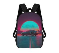 sinyumoney Neon Retro Car Sunset Scene Mochilas Escolares Para La Escuela Secundaria, Preparatoria, Universidad Y Viajes Para Hombres, Mujeres Y Adolescentes 17inch