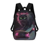 sinyumoney Neon Skateboarding Cat Art Print -1 Mochila Escolar Infantil De 17 Pulgadas, Impresa En 3D, Estilo Casual, Para Niños, Ideal Para Viajes, Como Mochila Escolar O Para Llevar Libros.