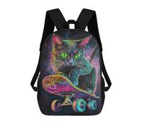 sinyumoney Neon Skateboarding Cat Art Print -4 17inch Mochilas Escolares Impresas En 3D, Mochilas Escolares De Moda Para Niños De Primaria Y Secundaria