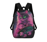 sinyumoney Neon Skateboarding Cat Art Print-8 Mochilas De 17 Pulgadas Para Niños, Mochilas Escolares Impresas En 3D Para Estudiantes De Primaria Y Secundaria, Para Niños Y Niñas.