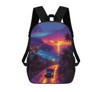 sinyumoney Neon Sunset Drive -2 Mochila Escolar De 17 Pulgadas Para Adolescentes, Con Estampado 3D, Ajustable Y Con Bolsillos, Ideal Para Niños, Niñas Y Estudiantes.