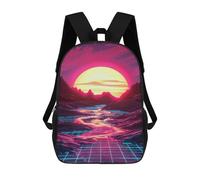 sinyumoney Neon Sunset Grid Landscape Mochila Escolar Infantil De 17 Pulgadas Con Estampado 3D De Películas De Anime Para Niños, Mochila De Viaje, Mochila Escolar Infantil