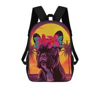 sinyumoney Neon Sunset Pug with Flowers Mochila Escolar Infantil De 17 Pulgadas Con Estampado 3D De Películas De Anime Para Niños, Mochila De Viaje, Mochila Escolar Infantil