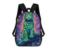 sinyumoney Neon Tiger in Fantasy Forest Mochila Escolar Infantil, Mochilas Impresas En 3D, Mochilas Escolares De Moda Para Niños De Primaria Y Secundaria 17inch