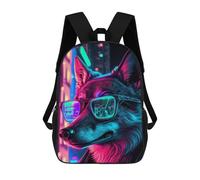 sinyumoney Neon Wolf Glasses Art-2 Mochila Escolar Para Niños De 17 Pulgadas, Mochila Informal De Viaje Para Niños Y Niñas, Mochila De Gran Capacidad Para El Día A Día 17inch