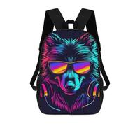 sinyumoney Neon Wolf Headphones Art Print -3 Mochila Infantil De 17 Pulgadas, Mochila Escolar Con Estampado 3D De Dibujos Animados Para Niños Y Adolescentes.